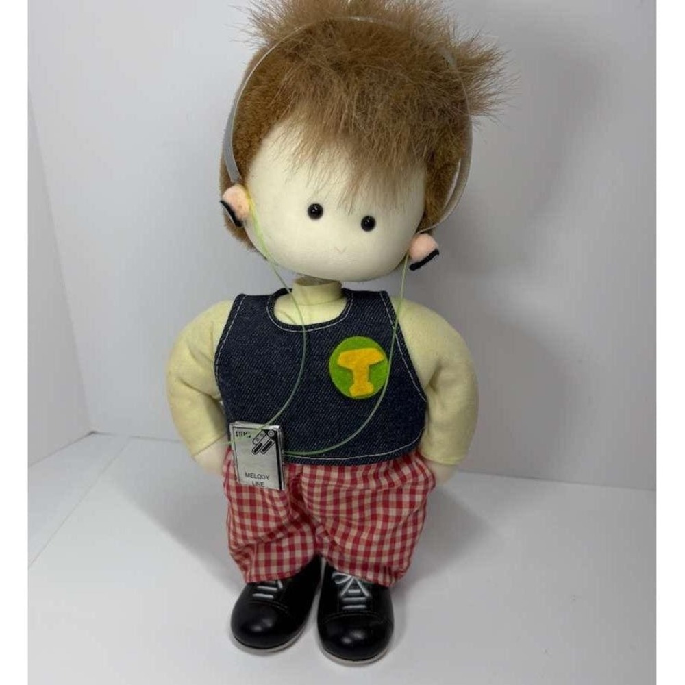 Vintage Wind Up Irish Musical Moving Boy Doll Mohawk Hairdo Walkman & Earphones